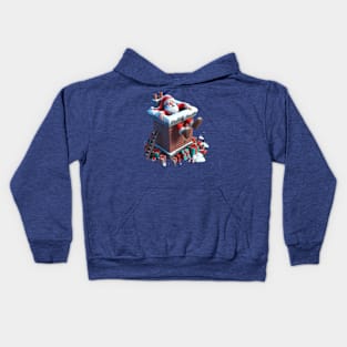 Santa Claus stuck in a chimney, with his feet dangling out and presents scattered around Kids Hoodie